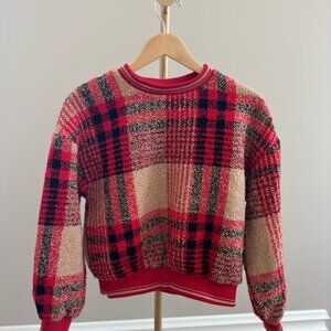 Lili Sidonio x Molly Bracken Red Plaid Cropped Sweater – Size S | Preppy Holiday